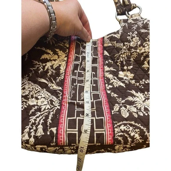 Vera Bradley Imperial Toile Large Hobo Shoulder Bag Brown White Pink Birds - Picture 4 of 16